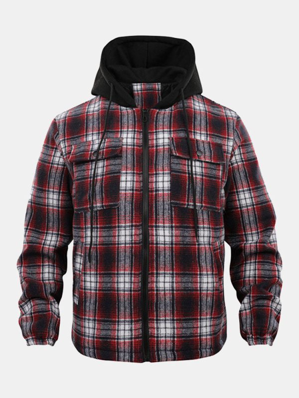 Quilted Lined Flannel Hooded Plaid Coat