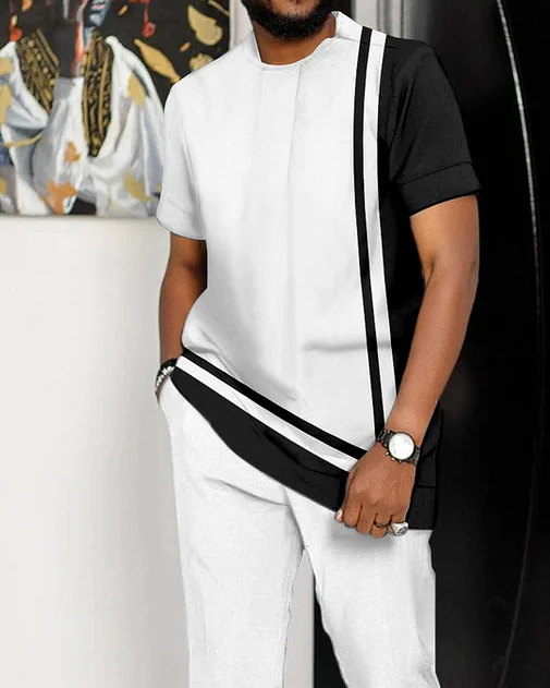 Suitmens Men's White Printed Short Sleeve Suit 2 Colors 163