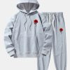 Rose Print Cotton Blend Hoodie & Jogger Pants
