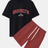 Brooklyn Print Drop Shoulder Oversize T-Shirt & Jersey Shorts