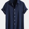 Linen Rayon Blend Button Up Shirt & Straight Leg Linen Pants