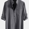 Long Sleeve Linen Look Henley Collar Shirt