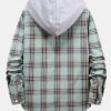 Plaid Drawstring Hooded Shirt