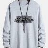 Long Sleeve Slogan Print Cotton T-Shirt