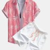 Palm Tree Print Button Up Shirt & Swim Shorts
