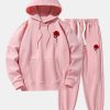 Rose Print Cotton Blend Hoodie & Jogger Pants