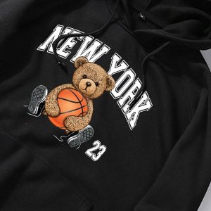 New York Basketball Bear Print Hoodie