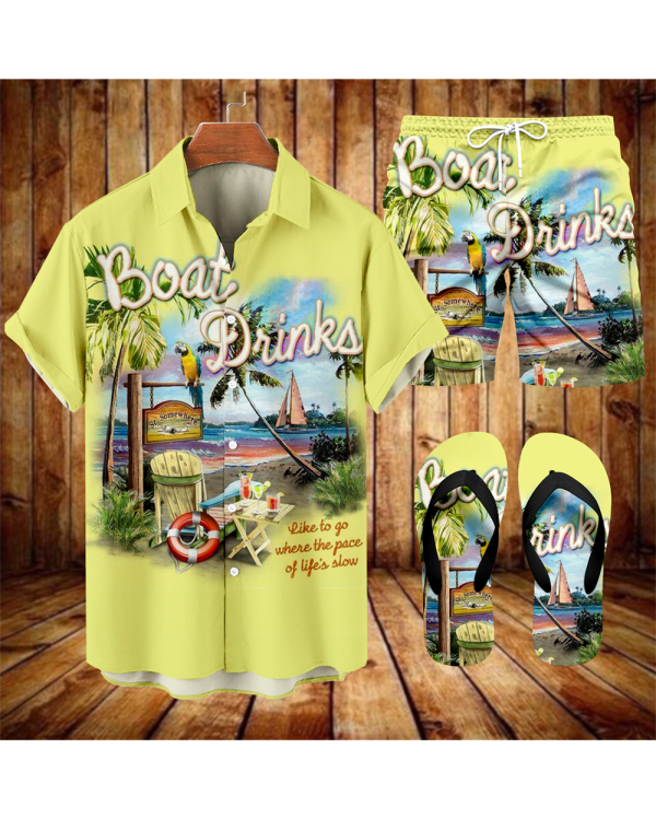 Suitmens Men's Hawaii Vacations Print Shirt Three-Piece Set 062