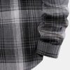 Curved Hem Contrast Hooded Plaid Shirts