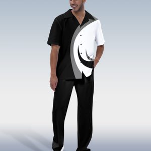 2991276d9cd94537e06dd19036b0d73e1dba84804f0fc66eafab5b876e07d36e.jpg Suitmens Men's Black & White Color Block Short Sleeve Trekking Suit
