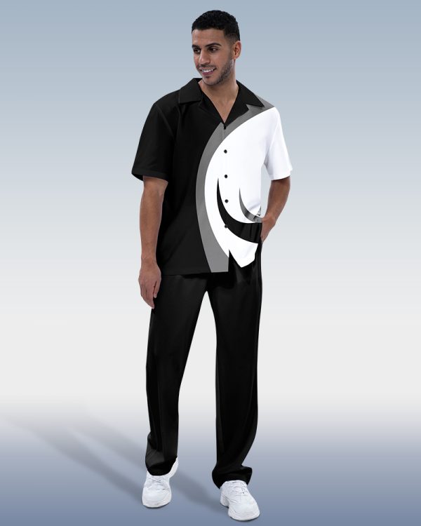Suitmens Men's Black & White Color Block Short Sleeve Trekking Suit