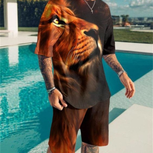 Suitmens Men's Statement Lion Print Shorts Suit
