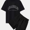 Los Angeles Letter Print Drop Shoulder Oversize T-Shirt & Corduroy Shorts