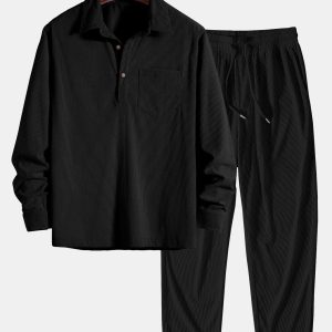 Long Sleeve Polo Collar Corduroy Shirt & Straight Leg Corduroy Pants