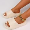 Thick-bottomed Solid Color Bathroom Home Sports Slippers, Beige Women's Slippers