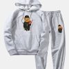 Basketball Bear Print Hoodie & Jogger Pants