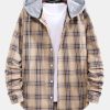 Plaid Drawstring Hooded Shirt