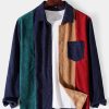 Corduroy Color Block Patchwork Shirt