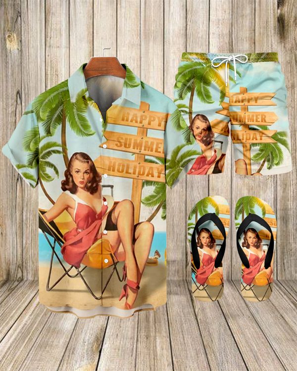 Suitmens Men's Hawaii Vacations Print Shirt Three-Piece Set 061