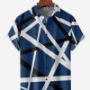 Geometric Lines Chest Pocket Short Sleeve Casual Shirt