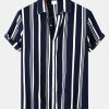 Stripe Print Button Up Shirt & Swim Shorts