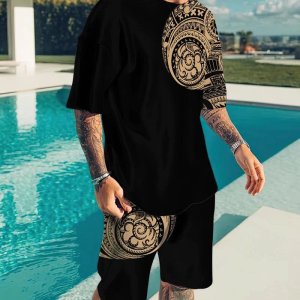 Men's Vintage Print Short Sleeve Two-Piece Set