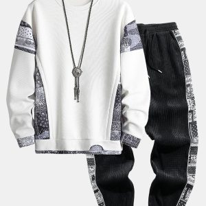 Paisley Print Panel Waffle Sweatshirt & Corduroy Paisley Print Panel Pants