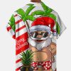 33ad84cb1260cecbda021867fb866b81ce75329265495a0e96918dd4d6353369.jpg Mens Christmas Santa Surfing Print Front Buttons Soft Breathable Chest Pocket Casual Hawaiian Shirt
