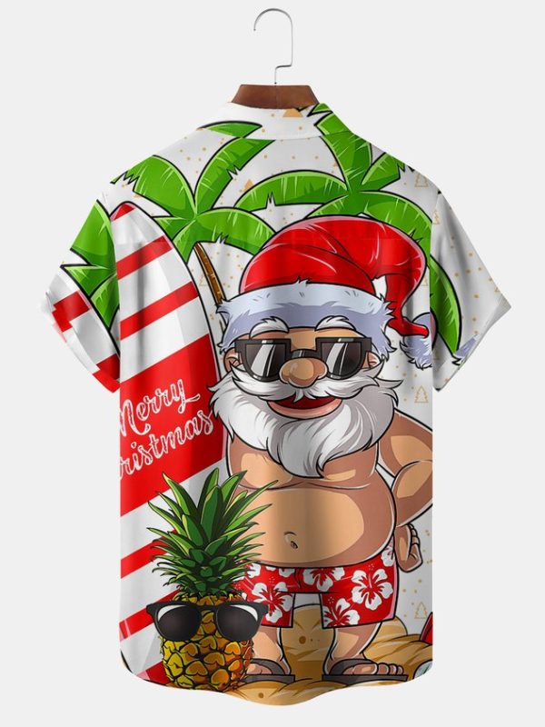 33ad84cb1260cecbda021867fb866b81ce75329265495a0e96918dd4d6353369.jpg Mens Christmas Santa Surfing Print Front Buttons Soft Breathable Chest Pocket Casual Hawaiian Shirt