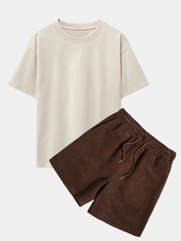 Slogan Back Print Oversize T-Shirt & Corduroy Shorts