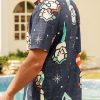 Casual Style Holiday Series Retro Christmas Christmas Gnome Element Pattern Lapel Short-Sleeved Shirt Print Top
