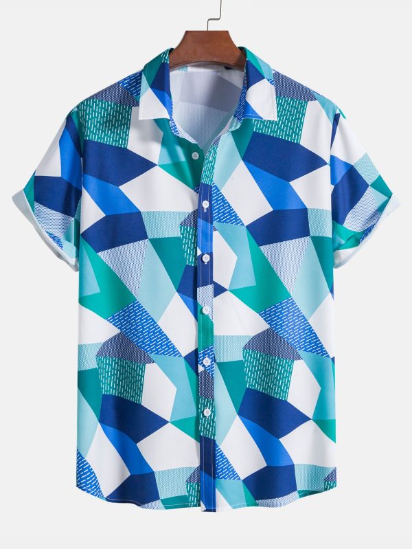 Color Block Geometric Print Shirt & Swim Shorts