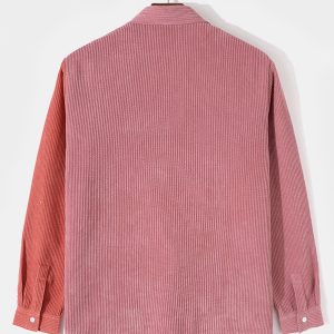 Long Sleeve Button Up Patchwork Corduroy Shirt
