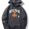 New York Basketball Bear Print Hoodie