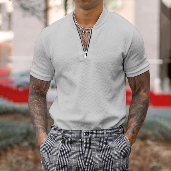 Gentleman business short-sleeved fitness zipper T-shirt