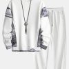 Paisley Print Panel Waffle Sweatshirt & Waffle Jogger Pants