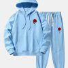 Rose Print Cotton Blend Hoodie & Jogger Pants