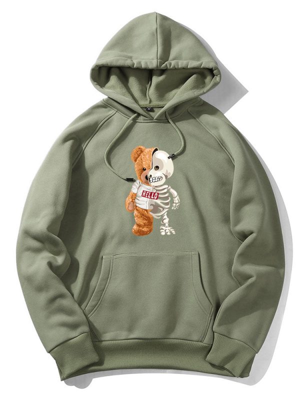 Skeleton Bear Print Hoodie