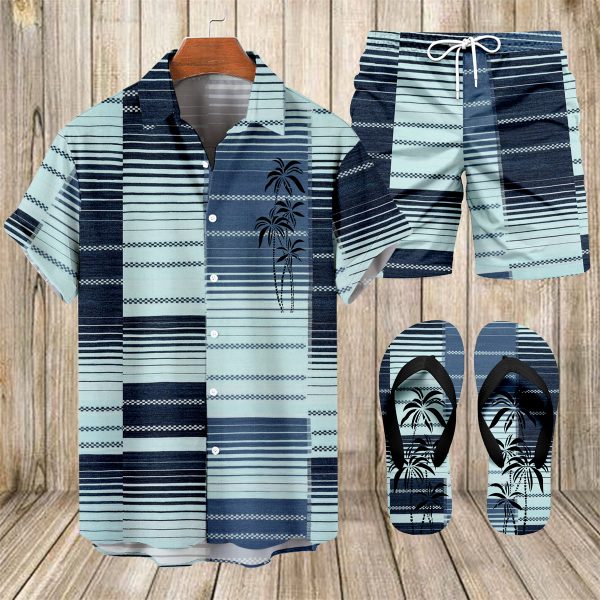 Suitmens Men's Hawaiian Bowling Print Shirt Three-Piece Set 049