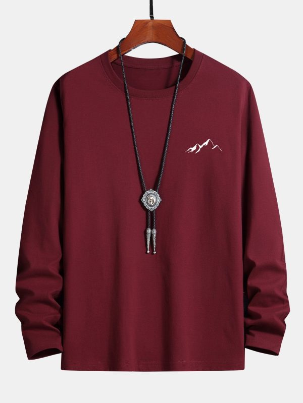 Long Sleeve Mountain Graphic Print Cotton T-Shirt