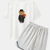 Basketball Bear Print Drop Shoulder Oversize T-Shirt & Jersey Basketball Shorts