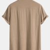 Linen And Rayon Blend Stand Collar Shirt & Straight Leg Linen Pants