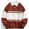 Relax Fit Color Block Patchwork Polo Sweatshirt