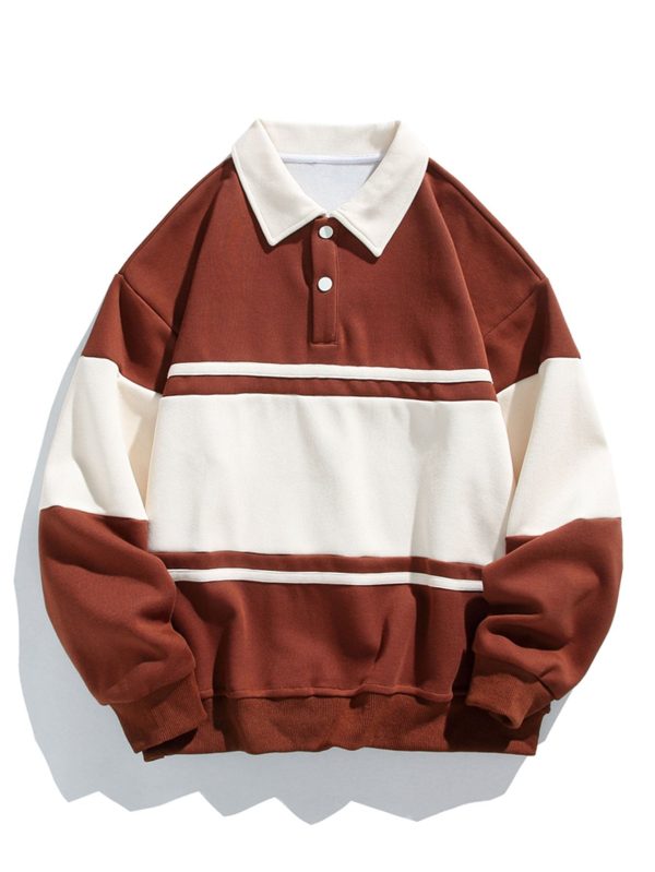 Relax Fit Color Block Patchwork Polo Sweatshirt