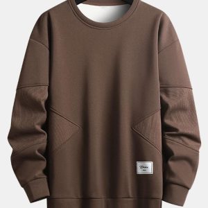 Textured Fabric Patchwork Crew Neck Sweatshirt
