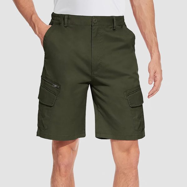 Men Classic Cargo Lightweight Many Pockets Work Elastic Waist Casual Cotton Comfortable Shorts