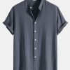 Linen And Rayon Blend Stand Collar Shirt & Straight Leg Linen Pants