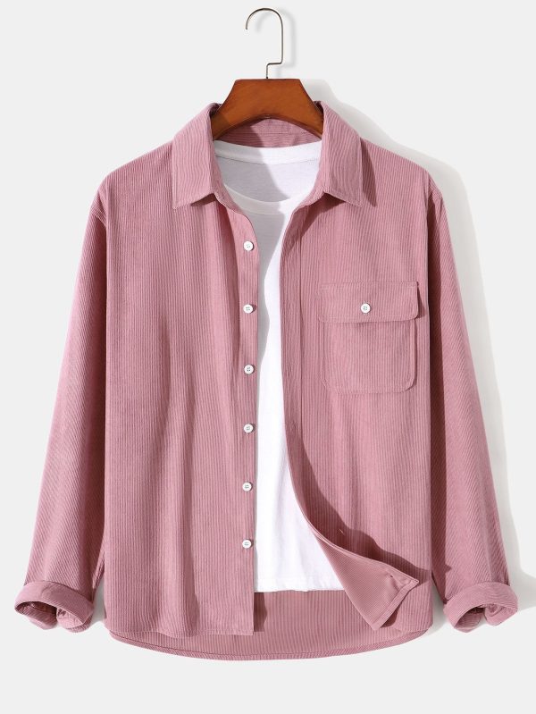Long Sleeve Flap Pocket Corduroy Shirt