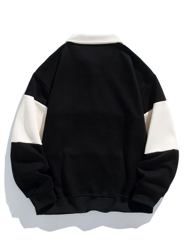 Relax Fit Color Block Patchwork Polo Sweatshirt