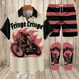 Suitmens Men's Modified Motorcycle Print Shirt Three-Piece Set 069